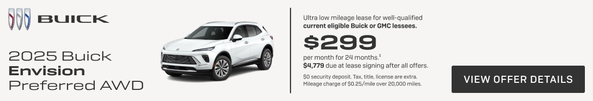 Ultra low mileage lease for well-qualified current eligible Buick or GMC lessees.

$299 per month...