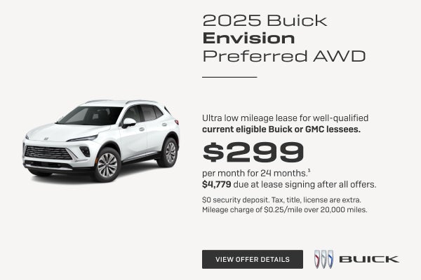 Ultra low mileage lease for well-qualified current eligible Buick or GMC lessees.

$299 per month...
