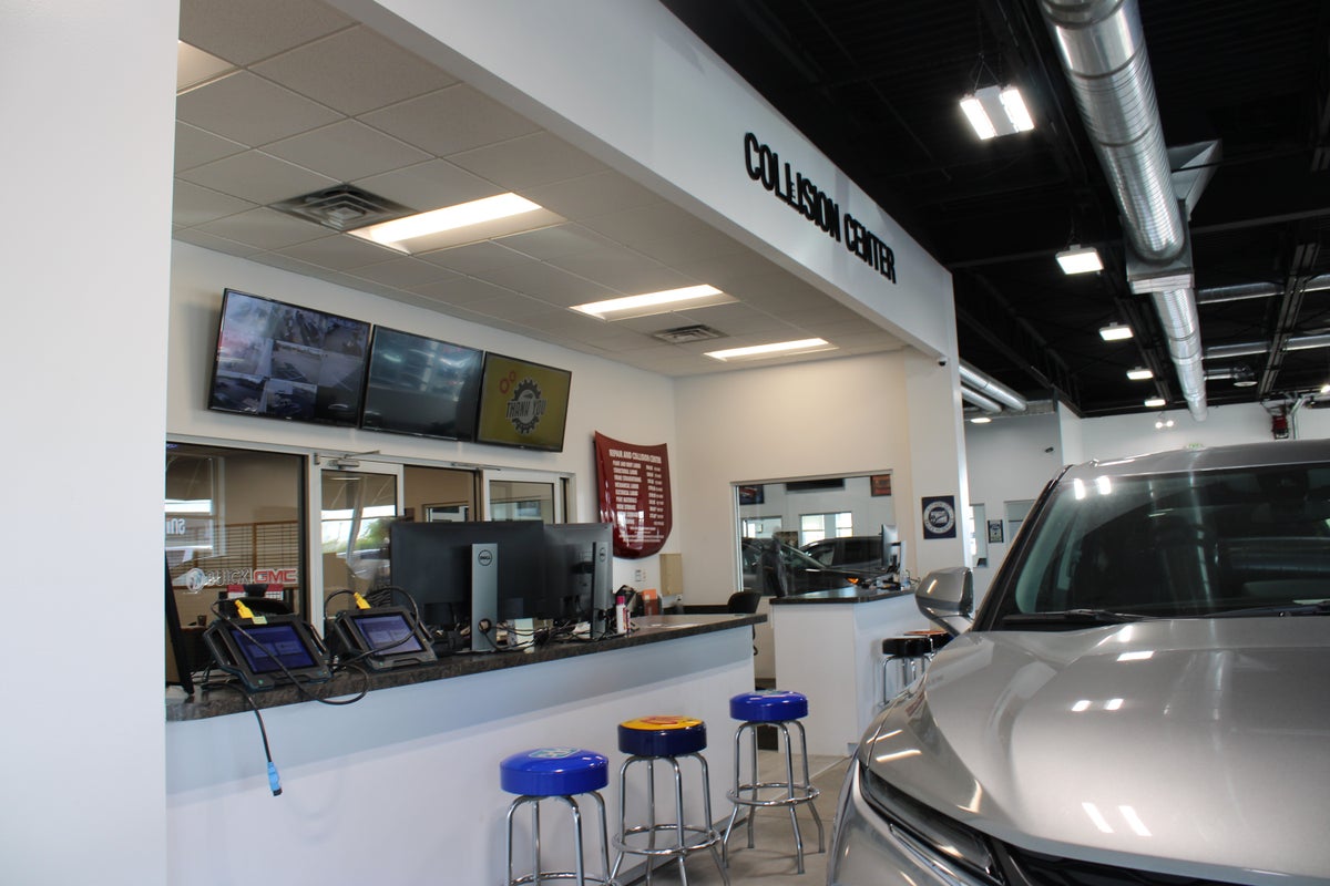 Car dealership customer service counter in showroom